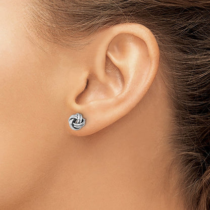 10K Yellow Rhodium White Polished Love Knot Post Earrings