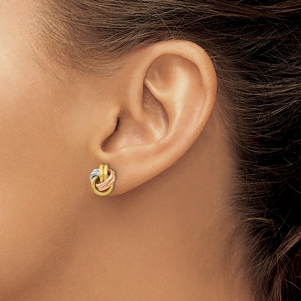 10K Yellow Rhodium Wht Rh And Rose Gp Polished Love Knot Post Earrings