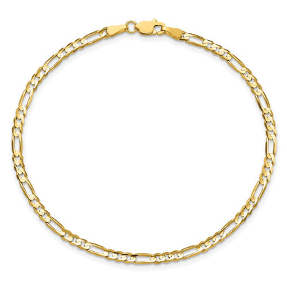10K Yellow Gold 3mm Concave Figaro Chain Bracelet