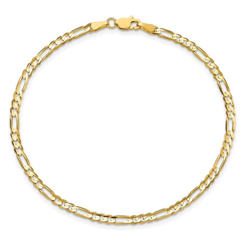 10K Yellow Gold 3mm Concave Figaro Chain Bracelet