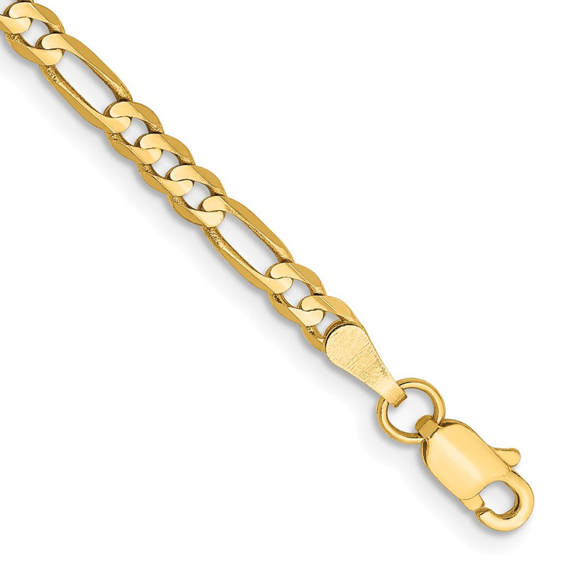 10K Yellow Gold 3mm Concave Figaro Chain Bracelet