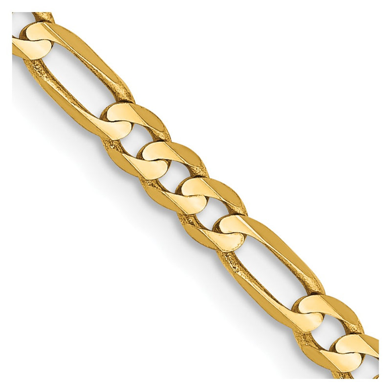 10K Yellow Gold 3mm Concave Figaro Chain Necklace