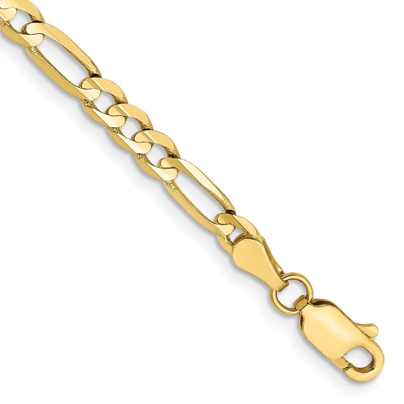 10K Yellow Gold 4mm Concave Open Figaro Chain Anklet