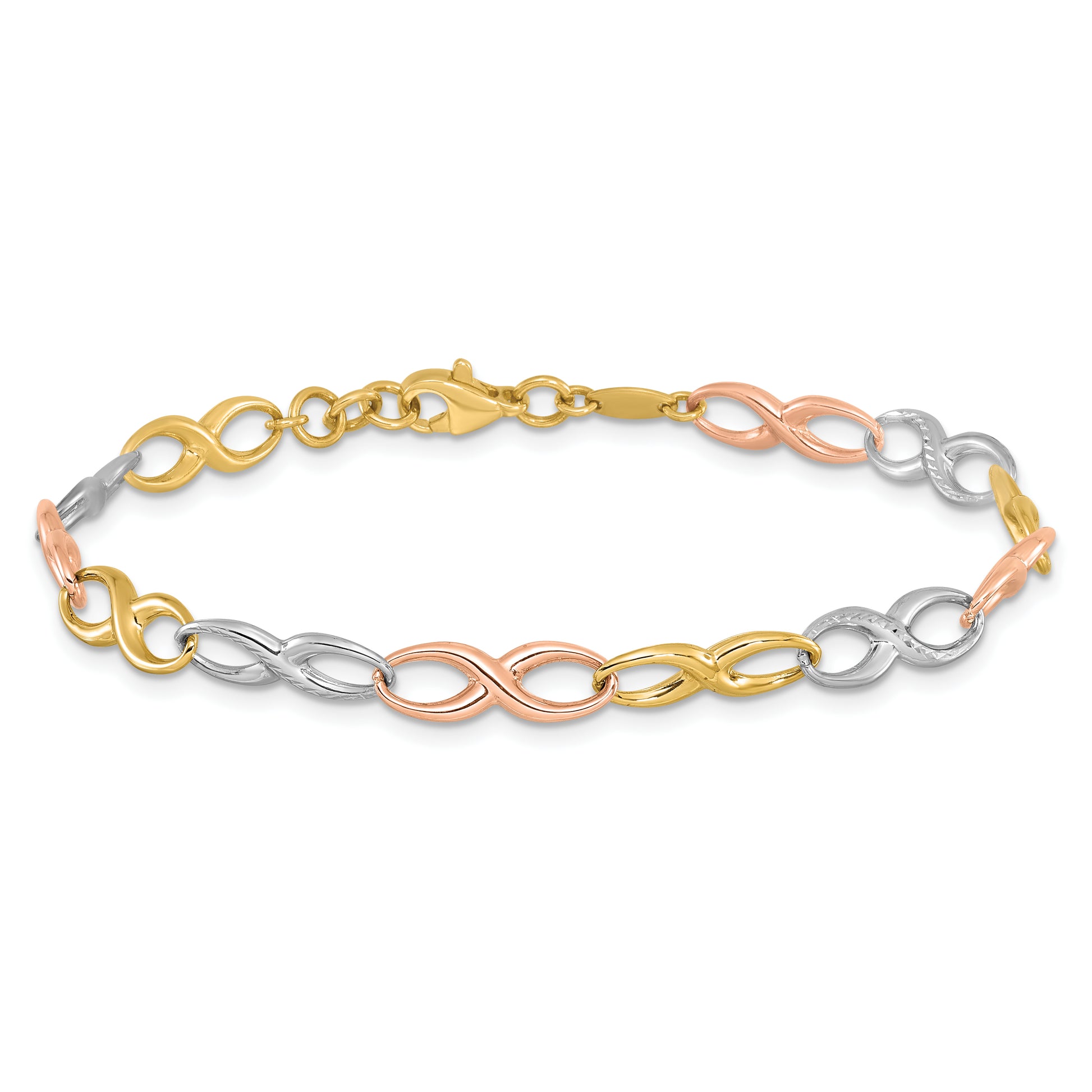 Tri Infinity 10K Tri Color Infinity Symbol Link Bracelet | Goldia.com