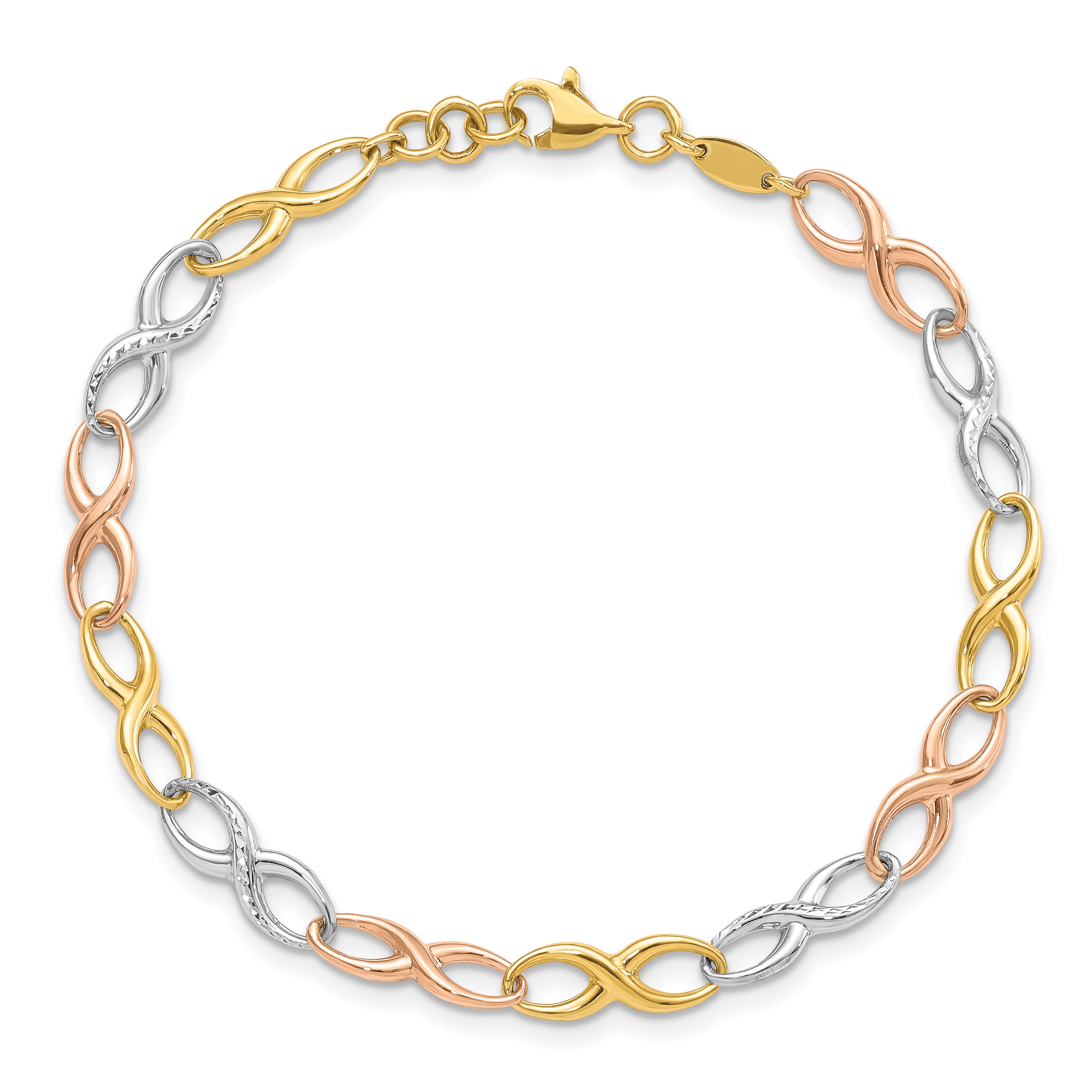 10K Tri Color Infinity Symbol Link Bracelet