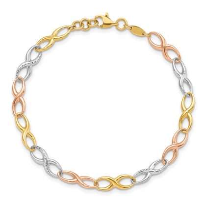 10K Tri Color Infinity Symbol Link Bracelet