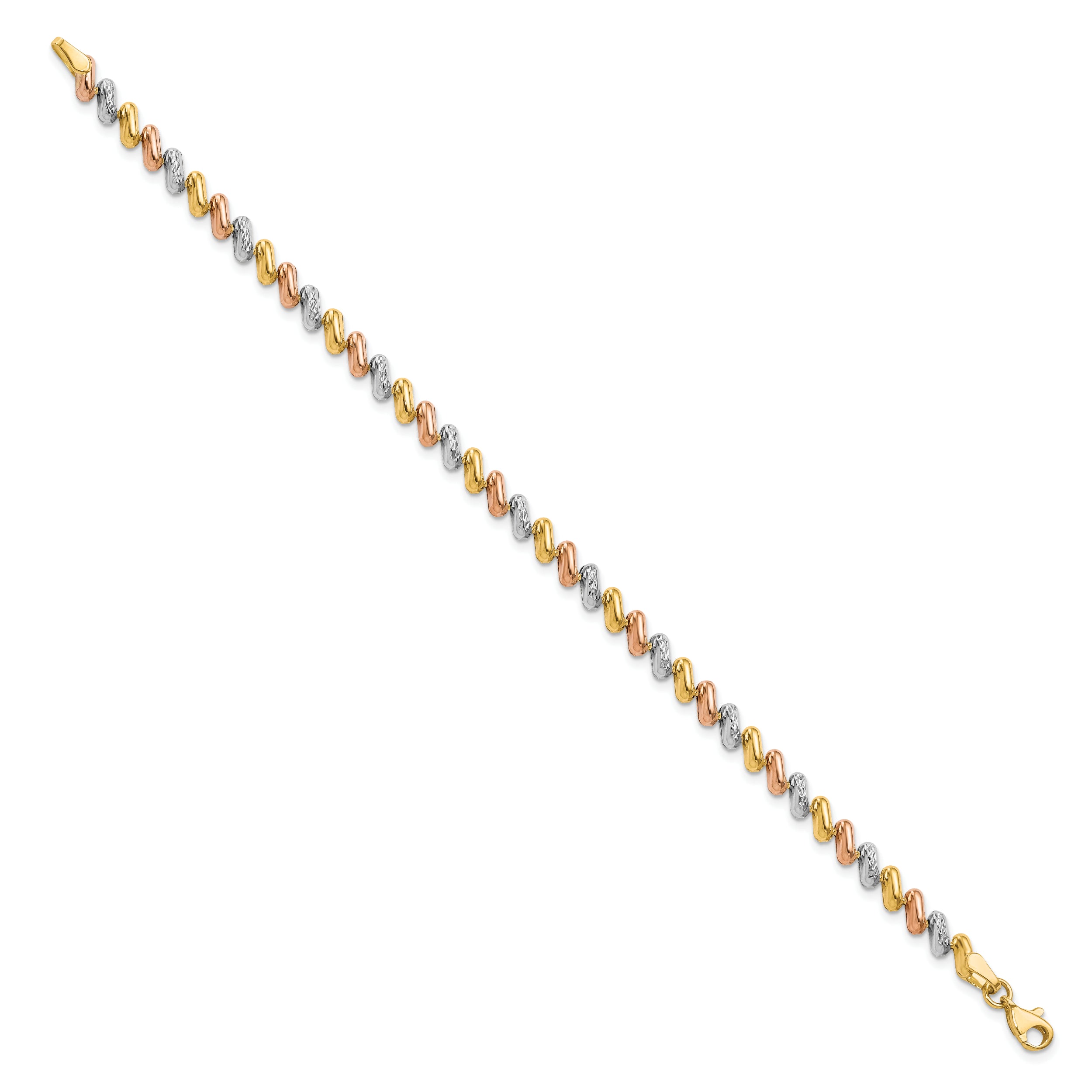 10K Tri Color Polished And D/C Fancy Link Bracelet
