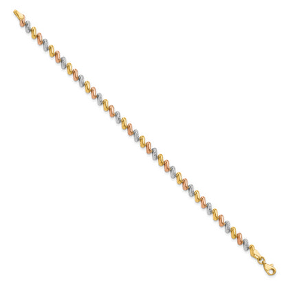 10K Tri Color Polished And D/C Fancy Link Bracelet