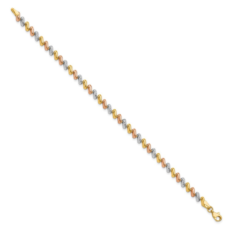 10K Tri Color Polished And D/C Fancy Link Bracelet