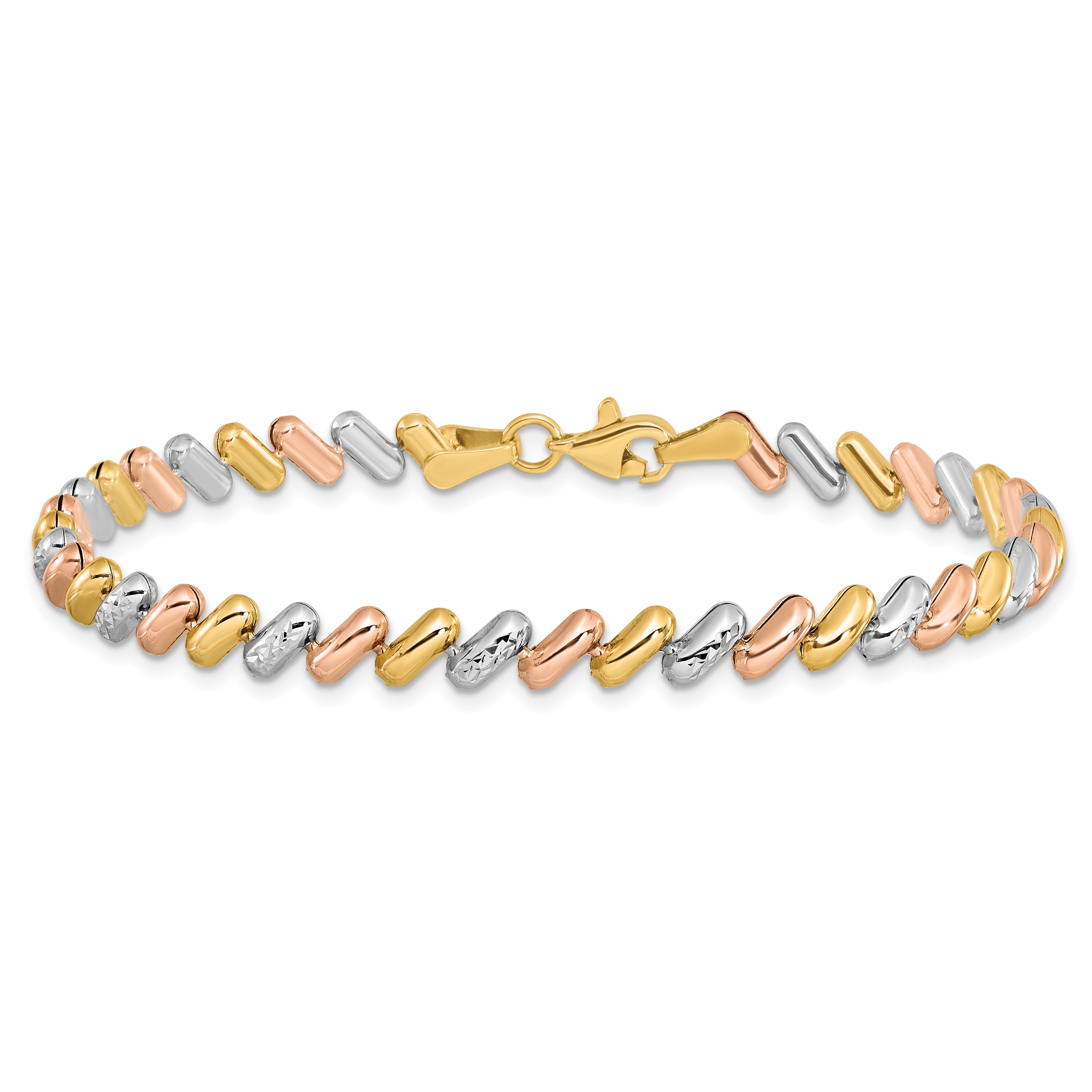 10K Tri Color Polished And D/C Fancy Link Bracelet