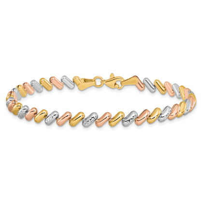10K Tri Color Polished And D/C Fancy Link Bracelet