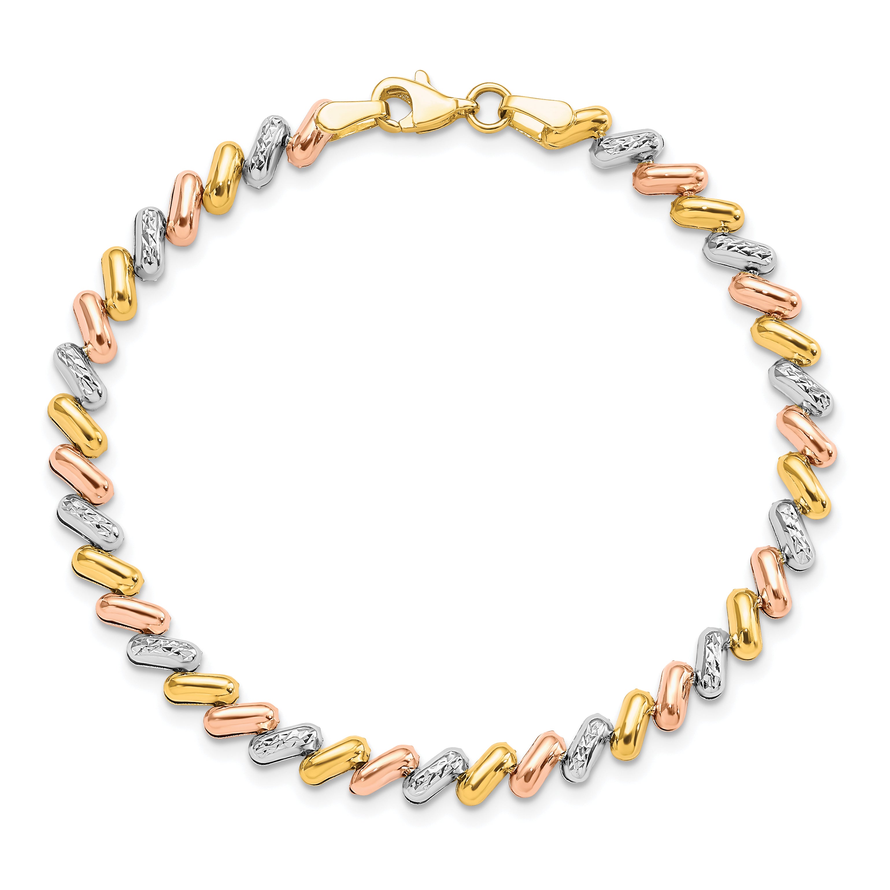 10K Tri Color Polished And D/C Fancy Link Bracelet