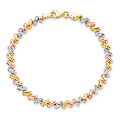 10K Tri Color Polished And D/C Fancy Link Bracelet