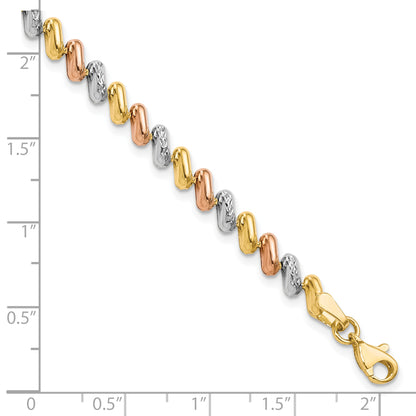 10K Tri Color Polished And D/C Fancy Link Bracelet