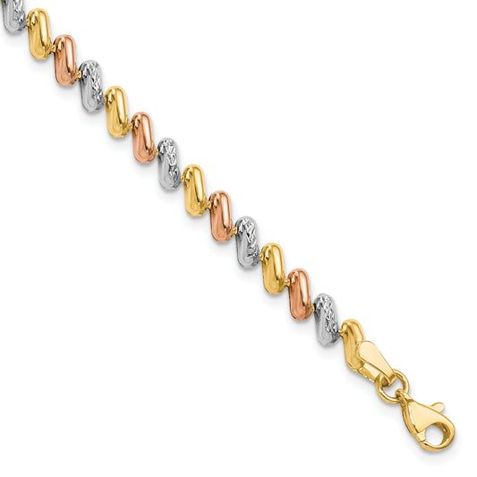 10K Tri Color Polished And D/C Fancy Link Bracelet