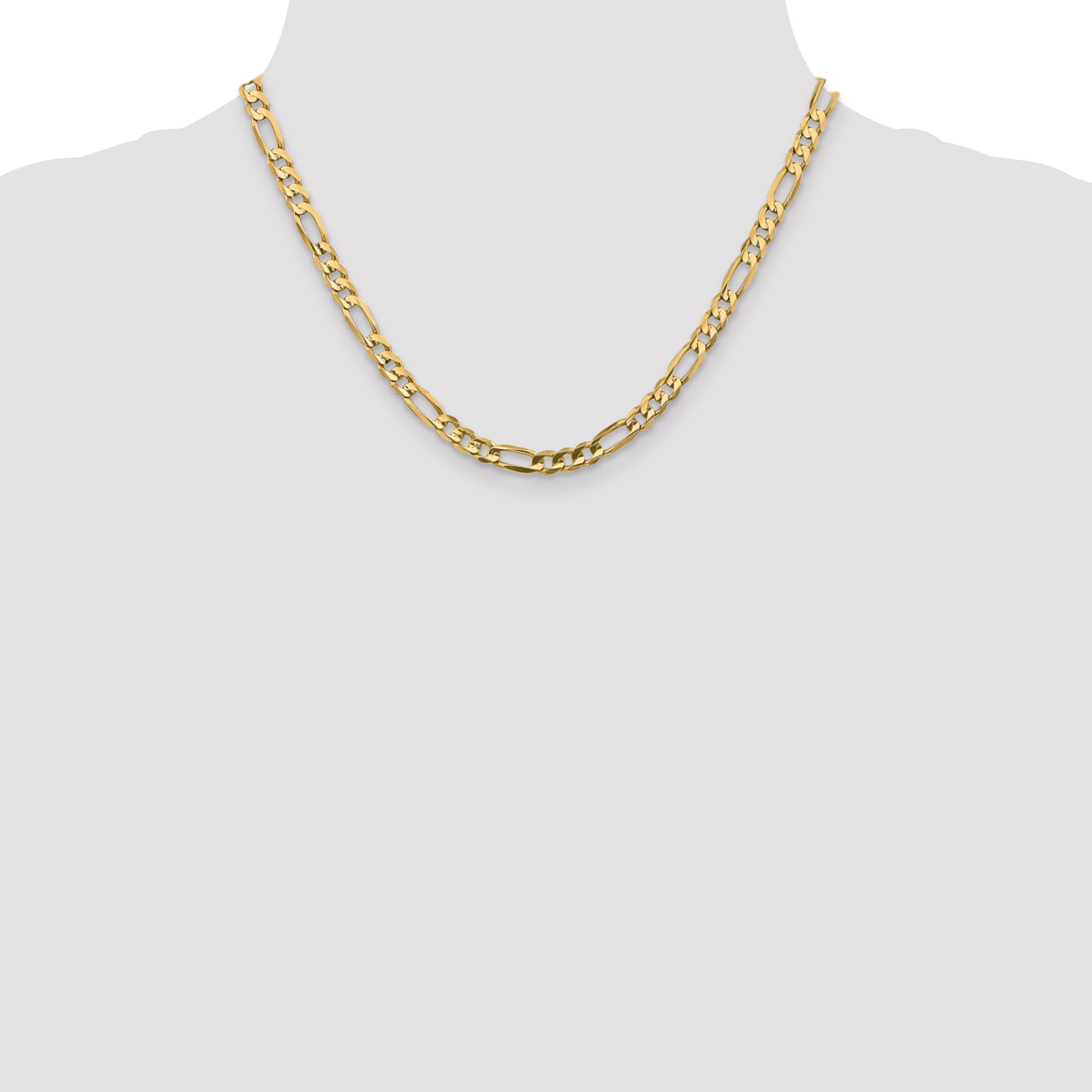 10K Yellow Gold 5.5mm Concave Open Figaro Chain Necklace
