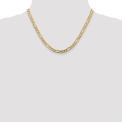 10K Yellow Gold 5.5mm Concave Open Figaro Chain Necklace