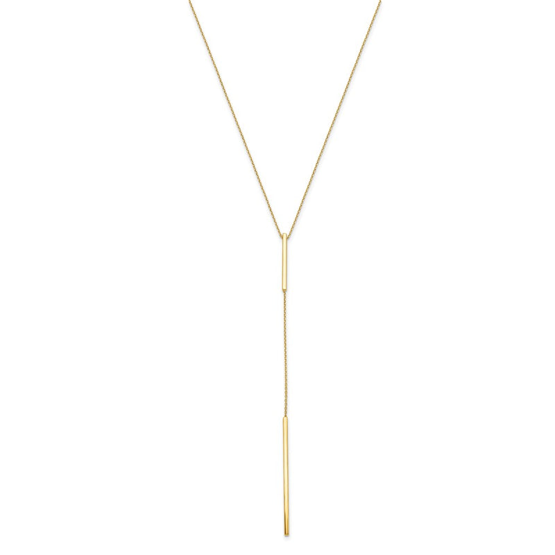 10K Yellow Gold Polished Y Drop Bar W/ 1In Ext. Necklace