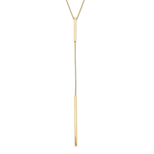 10K Yellow Gold Polished Y Drop Bar W/ 1In Ext. Necklace