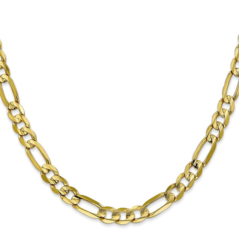 10K Yellow Gold 6mm Concave Open Figaro Chain Necklace