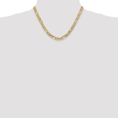 10K Yellow Gold 6mm Concave Open Figaro Chain Necklace