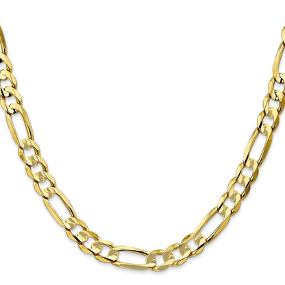 10K Yellow Gold 6.75mm Concave Open Figaro Chain Necklace