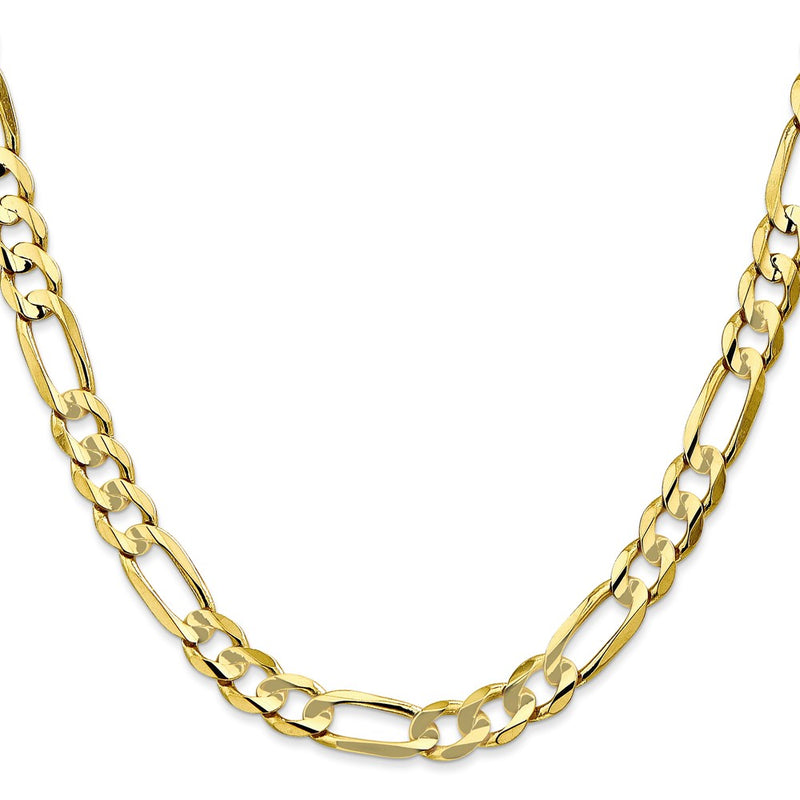 10K Yellow Gold 6.75mm Concave Open Figaro Chain Necklace