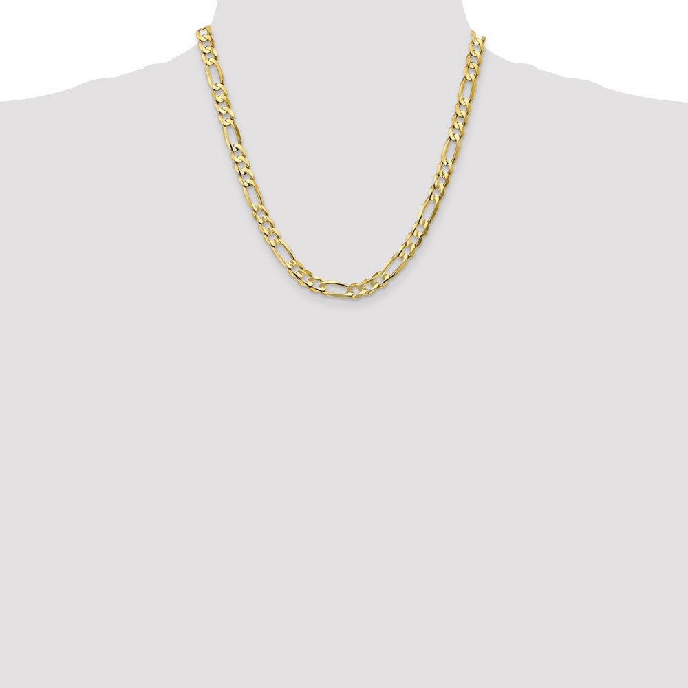 10K Yellow Gold 6.75mm Concave Open Figaro Chain Necklace