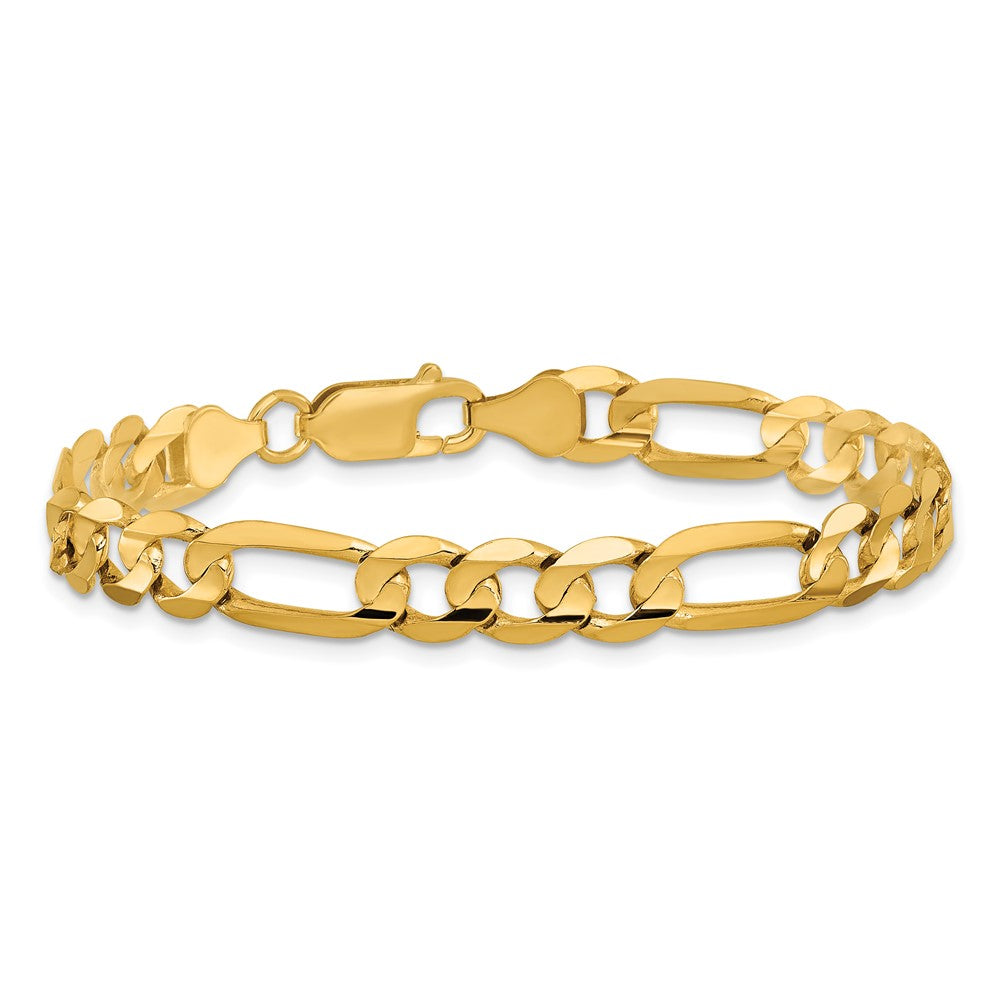 10K Yellow Gold 6.75mm Concave Open Figaro Chain Bracelet