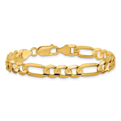 10K Yellow Gold 6.75mm Concave Open Figaro Chain Bracelet