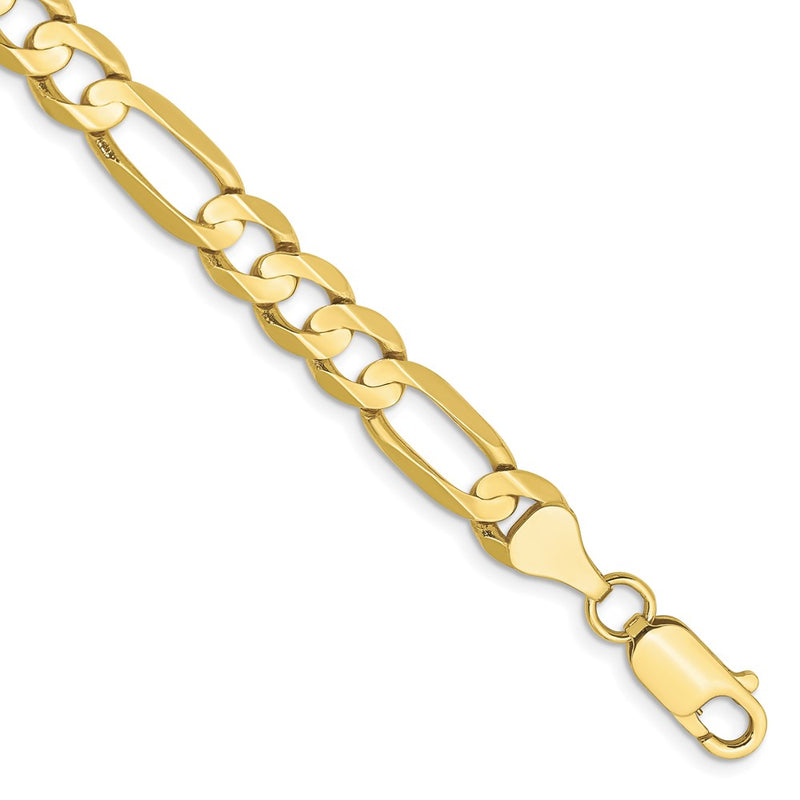 10K Yellow Gold 6.75mm Concave Open Figaro Chain Bracelet