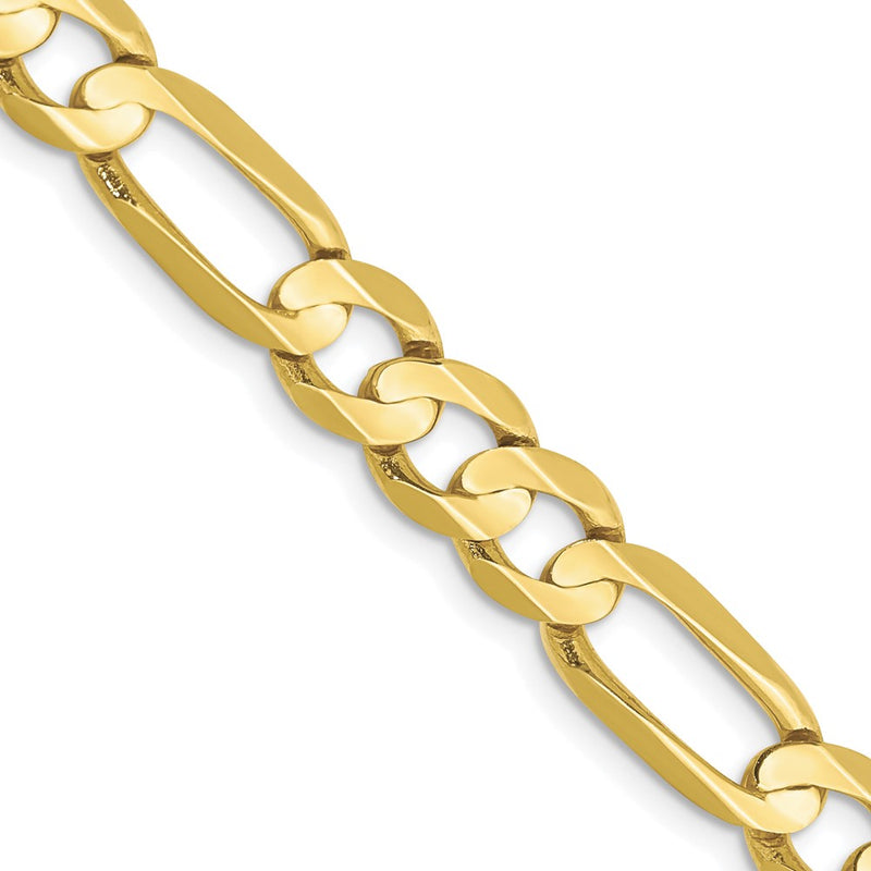 10K Yellow Gold 6.75mm Concave Open Figaro Chain Necklace