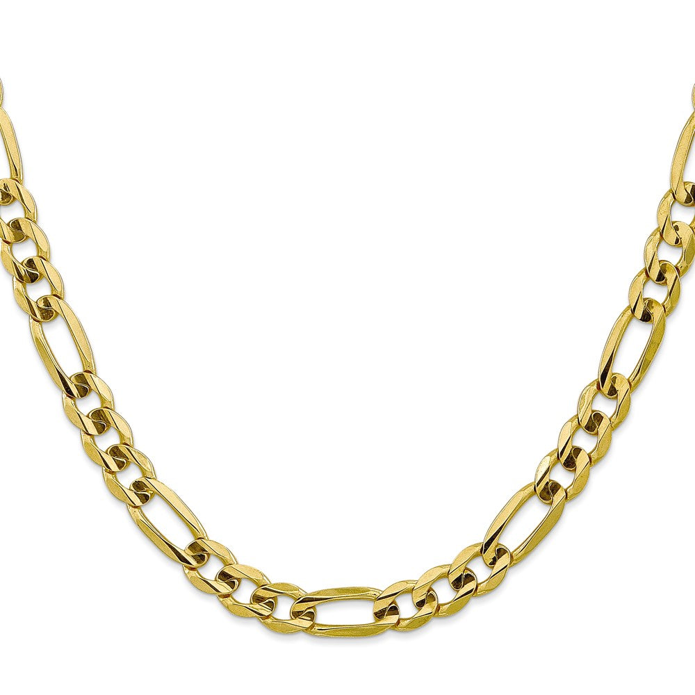 10K Yellow Gold 7.5mm Concave Open Figaro Chain Necklace
