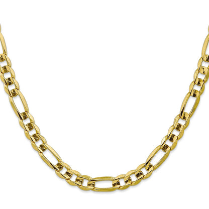 10K Yellow Gold 7.5mm Concave Open Figaro Chain Necklace