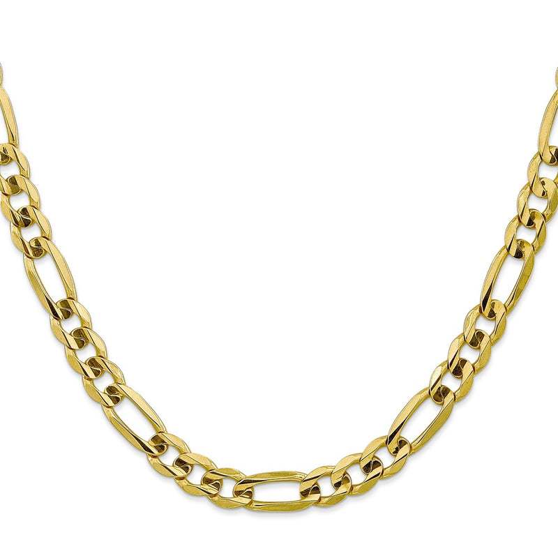 10K Yellow Gold 7.5mm Concave Open Figaro Chain Necklace