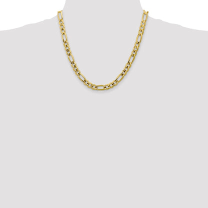 10K Yellow Gold 7.5mm Concave Open Figaro Chain Necklace