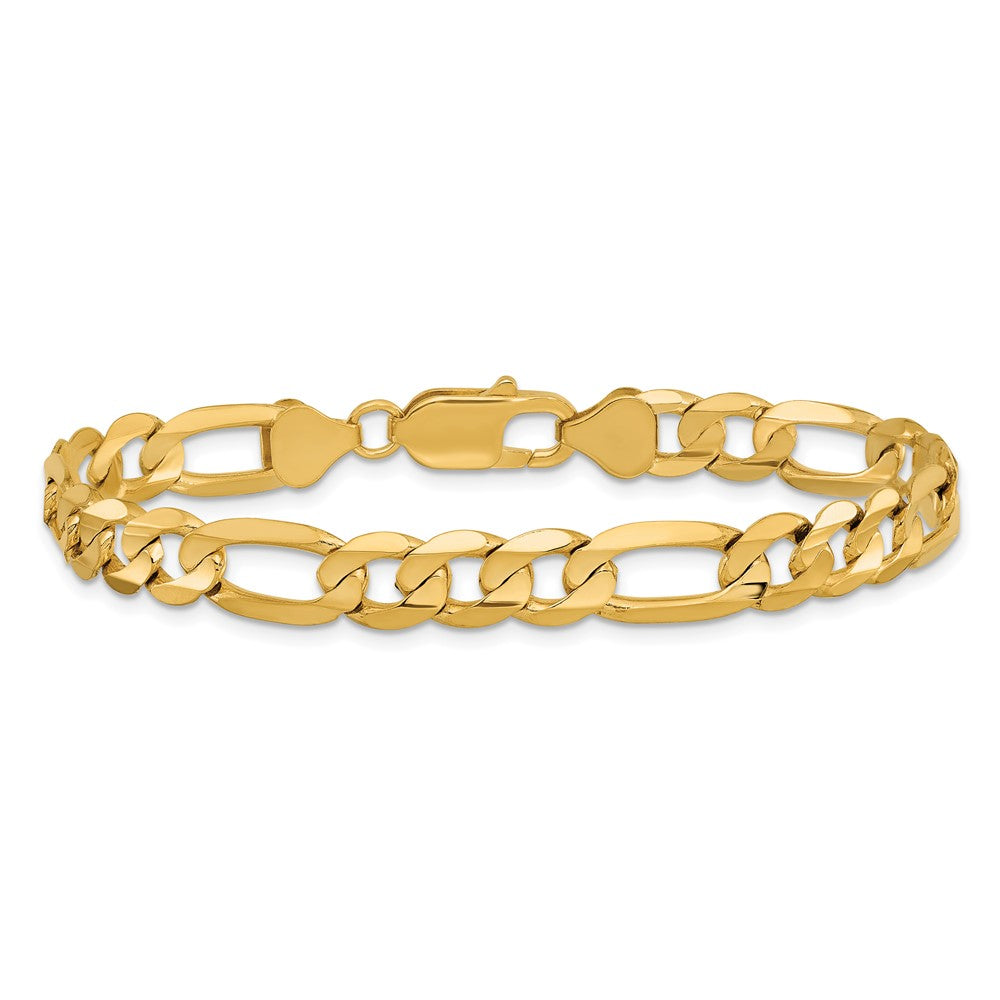 10K Yellow Gold 7.5mm Concave Open Figaro Chain Bracelet