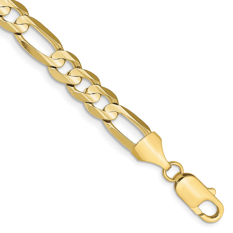 10K Yellow Gold 7.5mm Concave Open Figaro Chain Bracelet