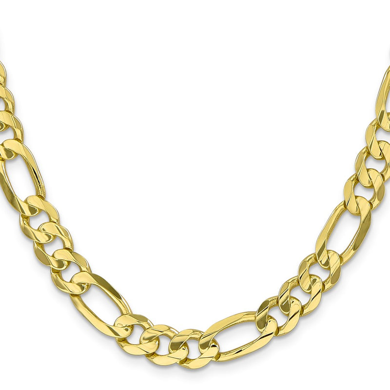 10K Yellow Gold 8.75mm Concave Open Figaro Chain Necklace