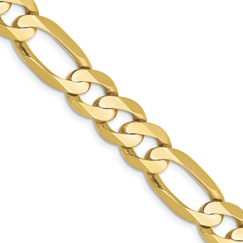 10K Yellow Gold 8.75mm Concave Open Figaro Chain Necklace