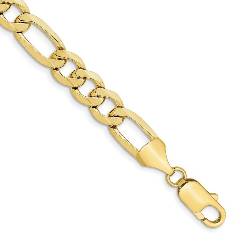 10K Yellow Gold 10mm Concave Open Figaro Chain Bracelet
