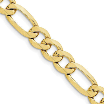10k Yellow Gold 10mm Concave Open Figaro Chain Necklace