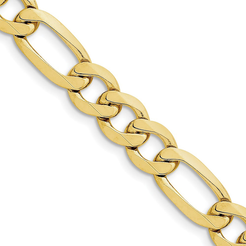 10k Yellow Gold 10mm Concave Open Figaro Chain Necklace
