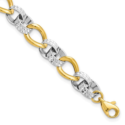 10K Two-Tone Polished And D/C Link Chain Bracelet