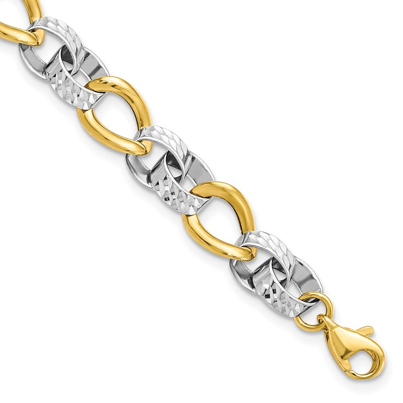 10K Two-Tone Polished And D/C Link Chain Bracelet