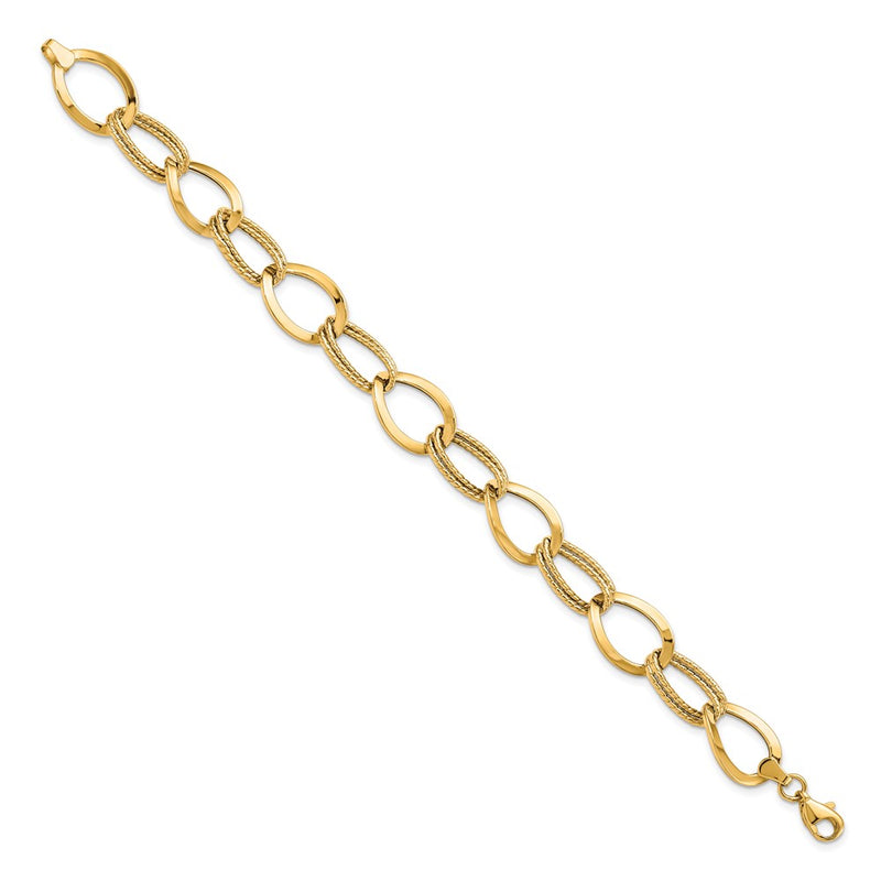 7.5 Inch 10K Polished And Textured Link Bracelet