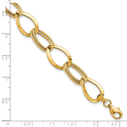 7.5 Inch 10K Polished And Textured Link Bracelet