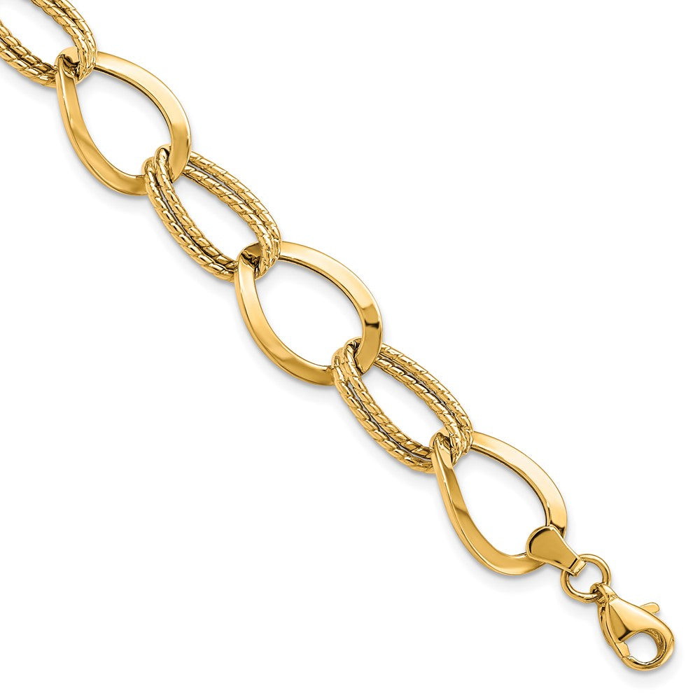 7.5 Inch 10K Polished And Textured Link Bracelet