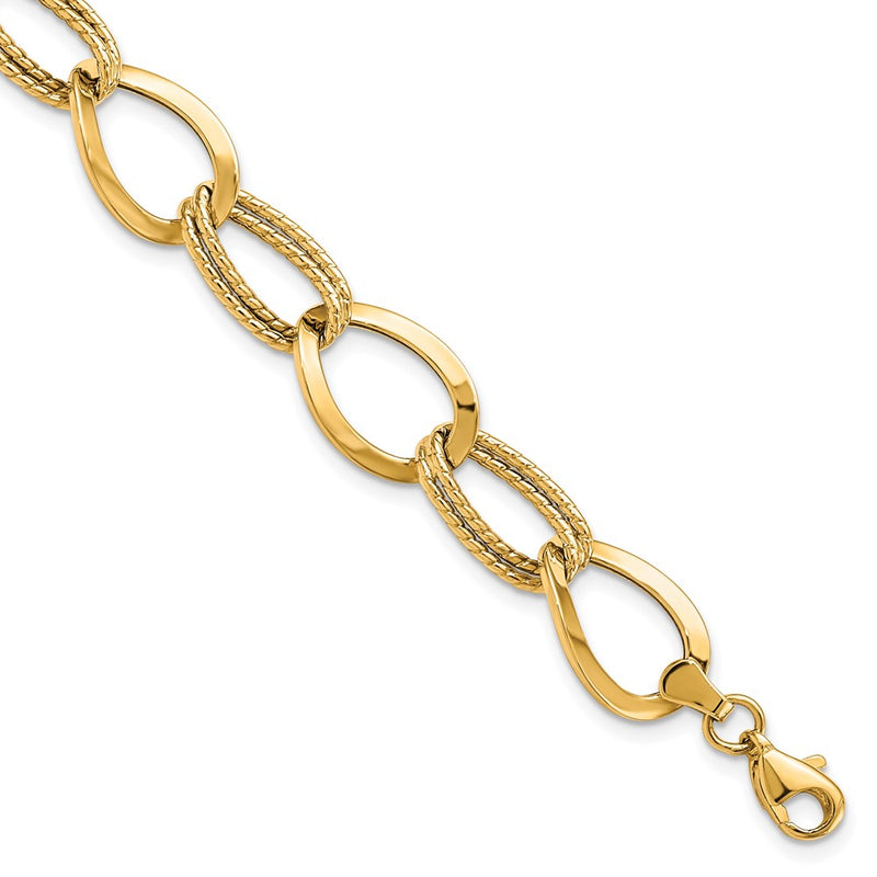 7.5 Inch 10K Polished And Textured Link Bracelet
