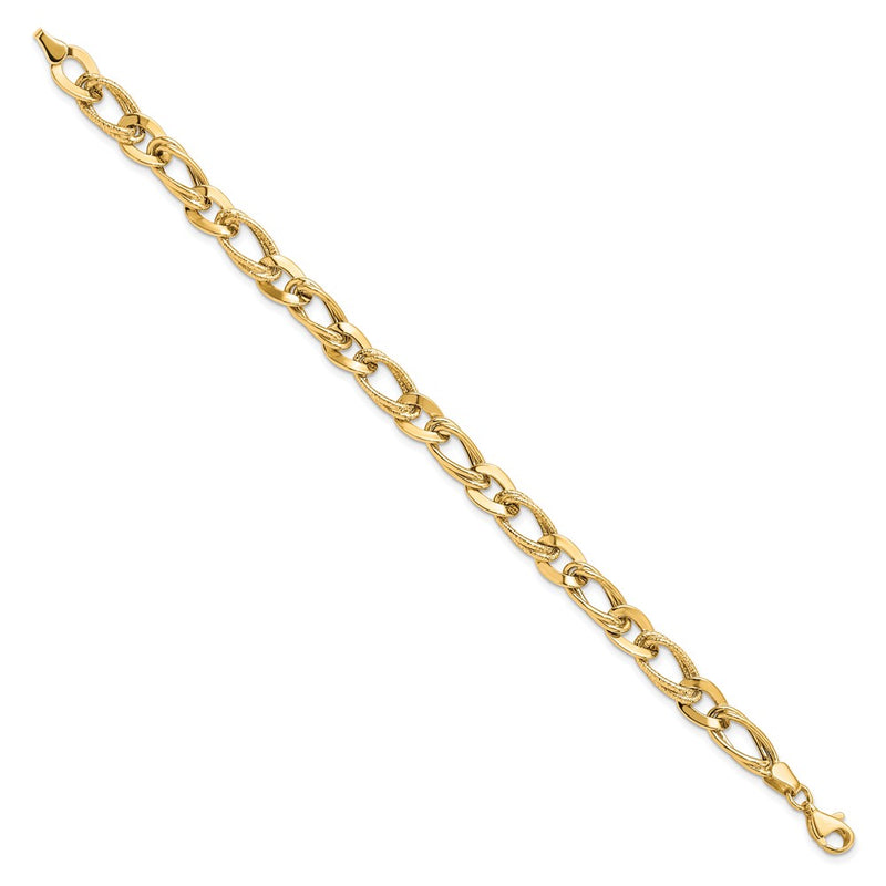 7.25 Inch 10K Polished And Textured Link Bracelet